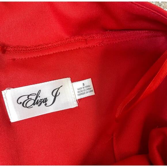 Eliza J. dress below knee ruffle shoulder line form fitting red zip up SZ 8 - Picture 10 of 12